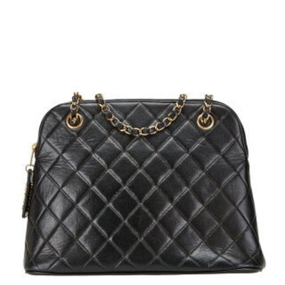 Chanel Matelasse Coco Mark Chain Tote Bag Black Lambskin s - Picture 1 of 11